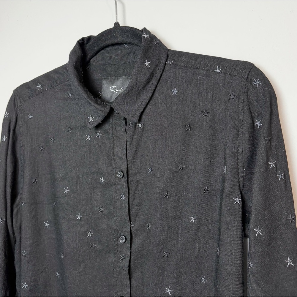 Rails Robyn Linen Blend Black Embroidered Stars Top - Picture 5 of 11